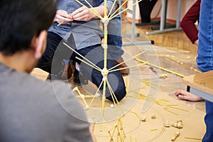 Students create different designs from the Spaghetti tower