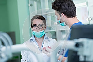 Students with dental prosthesis, dentures, prosthetics work.