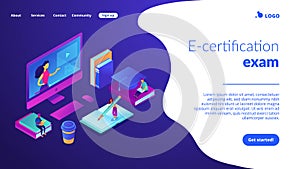E-learning isometric 3D landing page.