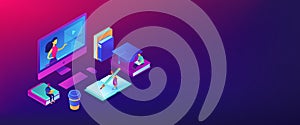 E-learning isometric 3D banner header.