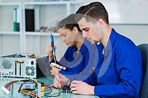 Students in electronics class at university