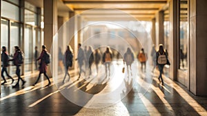 Students fill the school hallways with beautiful morning sunlight. Generative AI