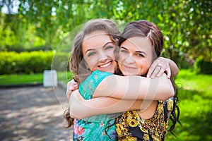 Students girls having fun outside