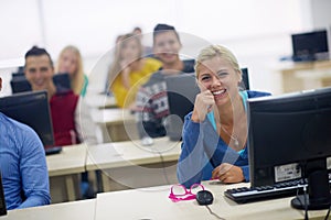 Students group in computer lab classroom