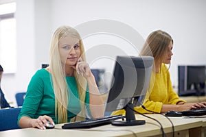 Students group in computer lab classroom