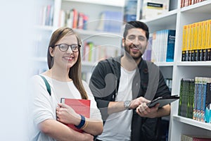 Students group in school library