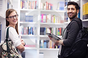 Students group in school library