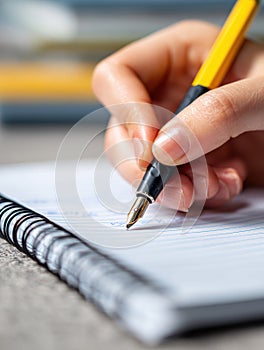 Close-up View of a Student Writing Notes in a Spiral Notebook During a Study Session