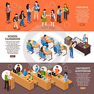 Students Isometric Banners Set