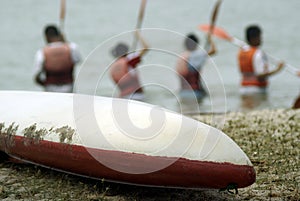 Students learning canoeing