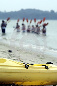 Students learning canoeing