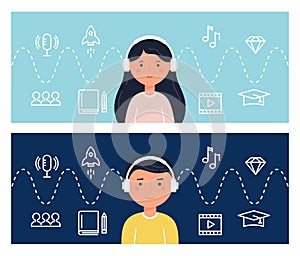 Students Learning Through Podcasts and Webinars. Education and Internet Technology. Blended Learning Concept