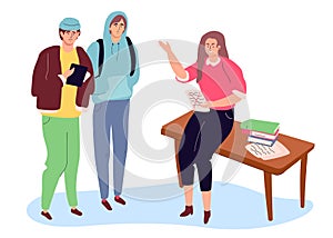 Students on a lesson - colorful flat design style illustration