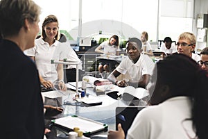 Students lifestyle learning in physic classroom photo