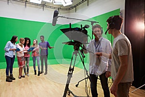 Students On Media Studies Course In TV Studio