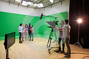 Students On Media Studies Course In TV Studio photo