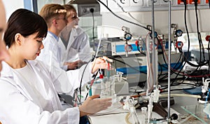 Students performing experiments in laboratory