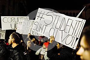 Students protesting in Bucharest