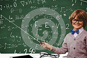 students showing mathematical calculation against school board background