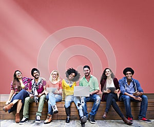 Students Sitting Learning Education Cheerful Social Media photo