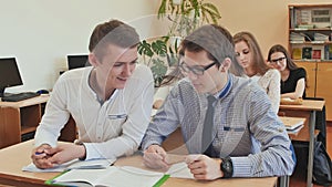 Students study in the classroom at the school desk