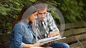 Students studying together in a park