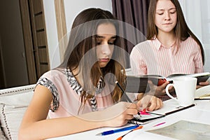 Students studying together, students studying at home