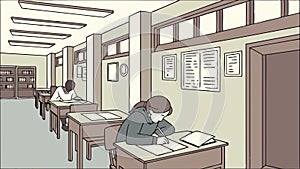 Students Studying in a University Library, vector design Generative AI