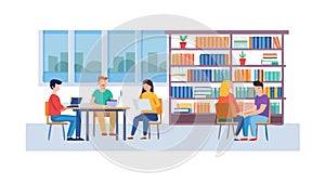 Students Studying in University Library, vector design Generative AI