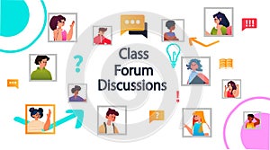 students in virtual classroom on class forum discussions e-learning online education concept horizontal copy space