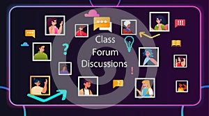 students in virtual classroom on class forum discussions e-learning online education concept horizontal copy space
