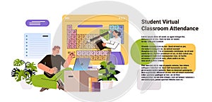 students in virtual classroom using smart interactive board virtual attendance e-learning online education concept