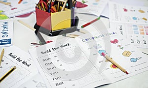 Students vocabulary coloring workbook all around the table photo