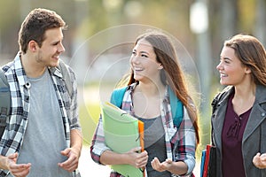 Students walking and talking in a campus