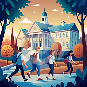 Students walking to a campus buildin