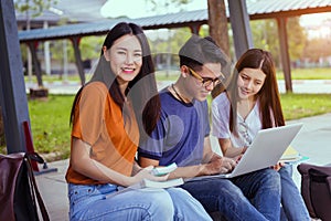 Students young asian together reading book study