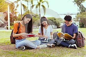 Students young asian together reading book study