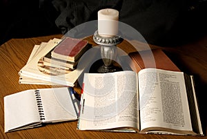 Studing with old books photo