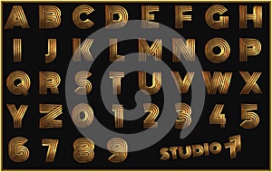 Studio 77 disco 3D alphabet Gold bold capital alphabet letters 3D illustration