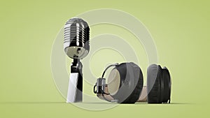 Studio audio headphones and microphone. 3D rendering