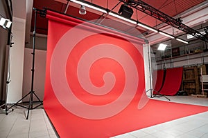 Studio background with red backdrop for product display