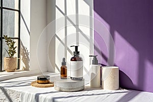 Studio background with white and purple shadows