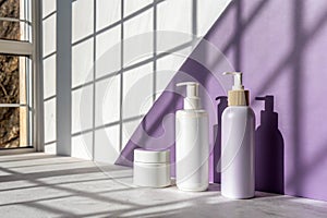 Studio background with white and purple shadows