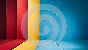 Studio backgrounds. Red, blue, yellow and blue walls for photography space