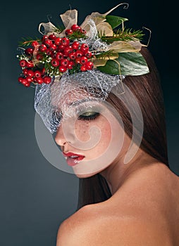 Studio beauty portrait with rowan