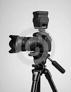 Studio Camera Setup with Flash on Tripod