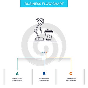 studio, design, coffee, lamp, flash Business Flow Chart Design with 3 Steps. Line Icon For Presentation Background Template Place