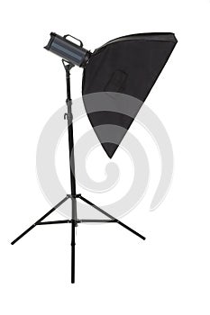 studio flash with softbox isolated on a white background