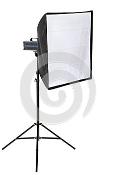 studio flash with softbox isolated on a white background
