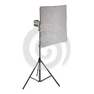 Studio flash on a stand over isolated white background